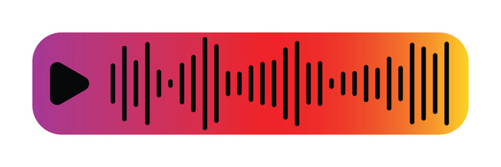 Voice message icon. Audio chat conversation example with play button and speech wave of sound file. Online messenger, radio, podcast mobile app interface element. Vector graphic illustration in eps 10