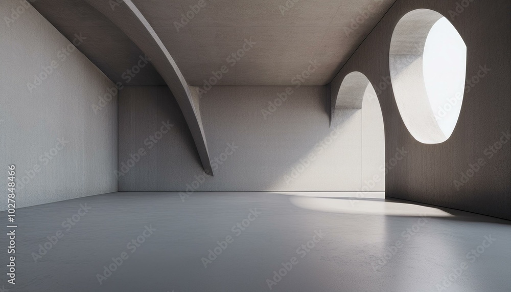 Poster empty cement room with curved walls minimalist 3d rendering