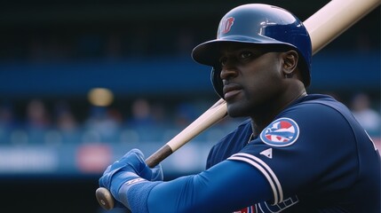 Obraz premium Baseball Player Prepares to Swing in a High-Stakes Playoff Game