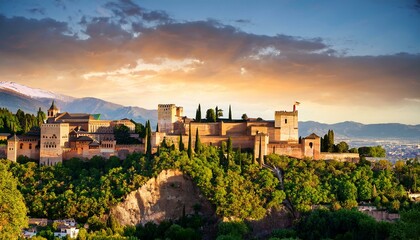 Obraz premium famous alhambra in sunset