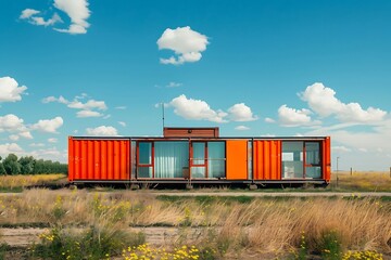 3d rendering of a modern house in the countryside with a garden