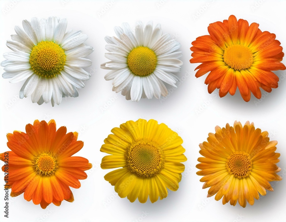 Poster fresh chamomile flower collection with real transparent shadow isolated on white background design e