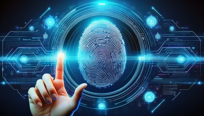 futuristic touch interaction with digital interface biometric prints generative ai image