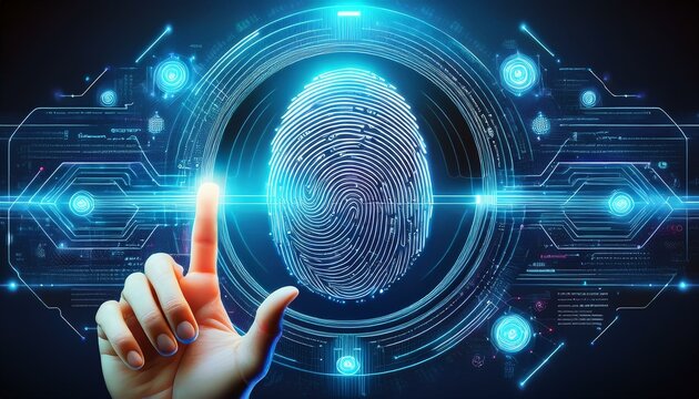 futuristic touch interaction with digital interface biometric prints generative ai image