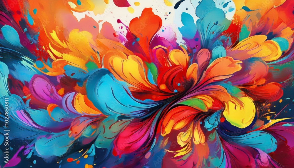 Poster generative ai illustration of abstract colorful background with various shapes and splashes of paint