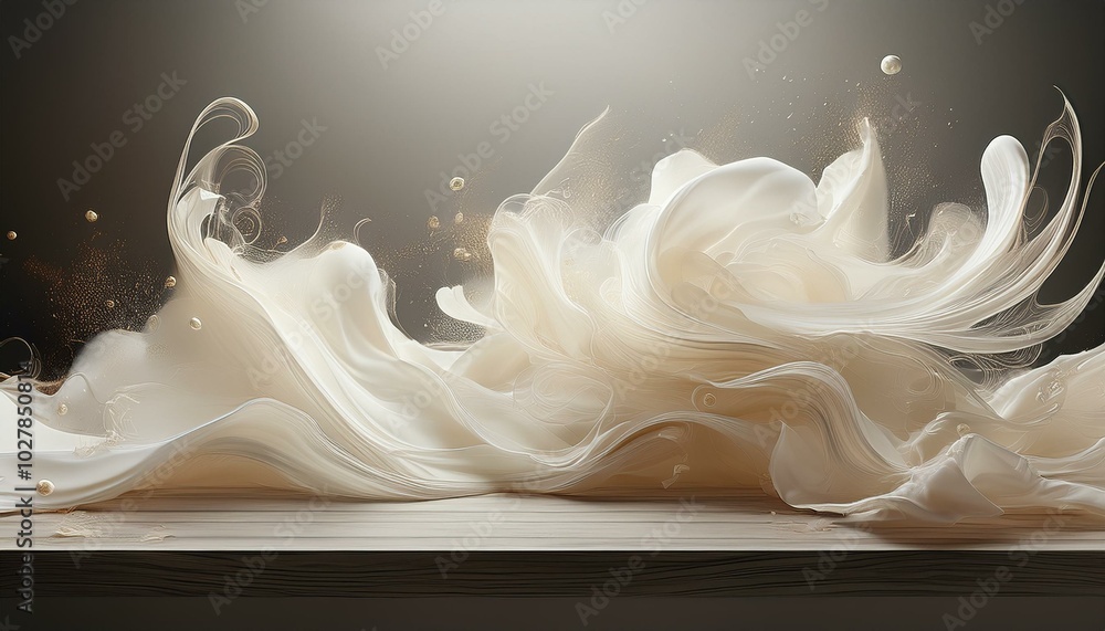 Poster generative ai illustration of abstract background with white foam flying in air in light place