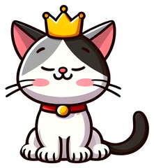 Cute cartoon cat with crown on transparent background