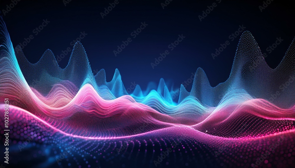 Poster generative ai image of abstract illustration of pink blue frequency signal waves as particles passin