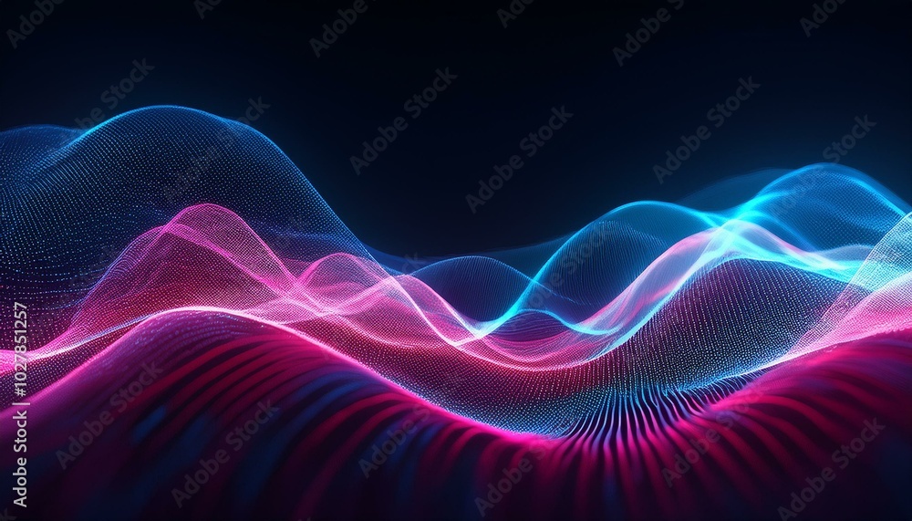 Poster generative ai image of abstract illustration of pink blue frequency signal waves as particles passin