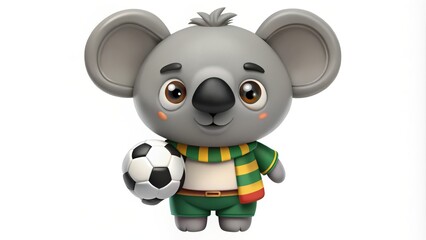 Obraz premium A Cute 3D Koala Wearing Green and Yellow Stripes Holding a Soccer Ball