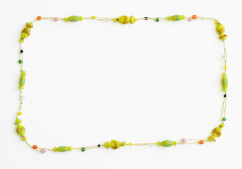 Green glass beaded necklace with funny fish shaped glass beads