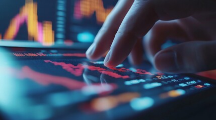 A close-up of a hand using a smartphone to trade stocks, real-time market data visible