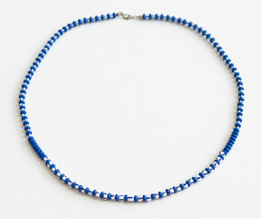 Blue and white glass beaded necklace