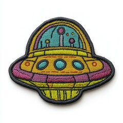 UFO embroidered patch badge on isolated white background, vector badge and patch collection for print or embroidery