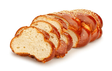 sliced braided roll bun path isolated on white