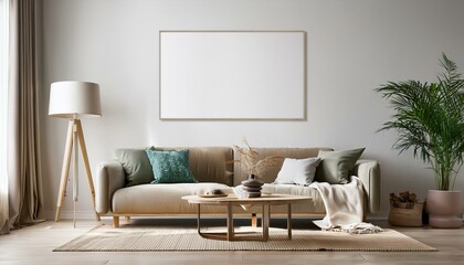 Home mock up, modern living room interior background, 3d render
