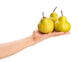 pear in hand path isolated on white