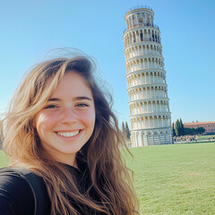 frau , selfie, pisa, emporragen, italien, neigung, architektur, europa, toskana, anreisen, cathedral, orientierungspunkt, bekannt, kirche, italiener, bauwerk, himmel, touristen, fremdenverkehr, marmor