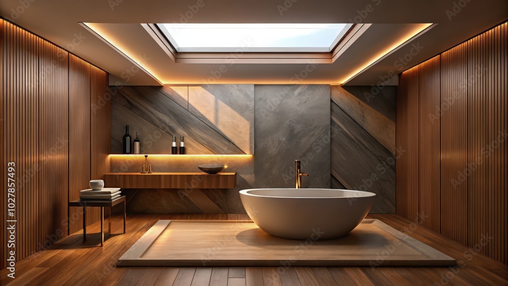 Wall mural Modern Bathroom Interior with Freestanding Tub and Skylight