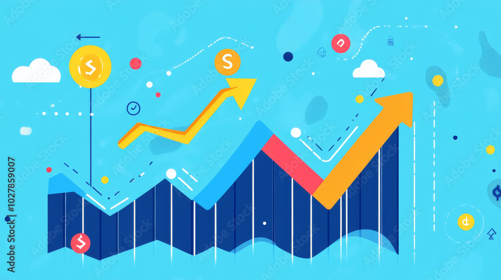 Poster a blue background shows a line graph with an arrow pointing upwards, symbolizing business growth. th