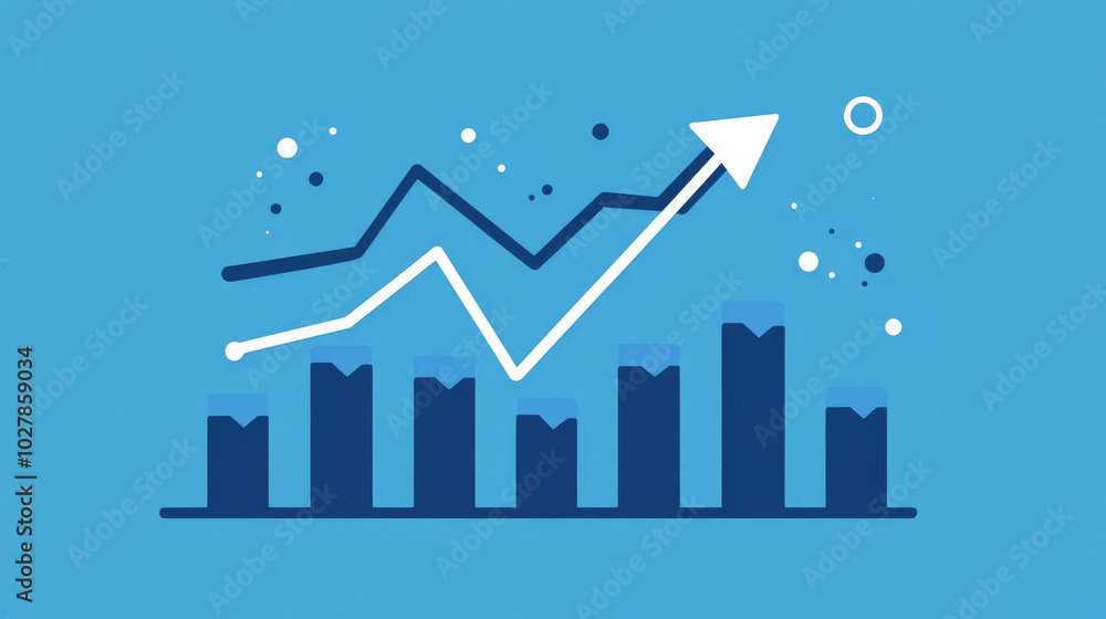 Poster a blue background shows a line graph with an arrow pointing upwards, symbolizing business growth. th