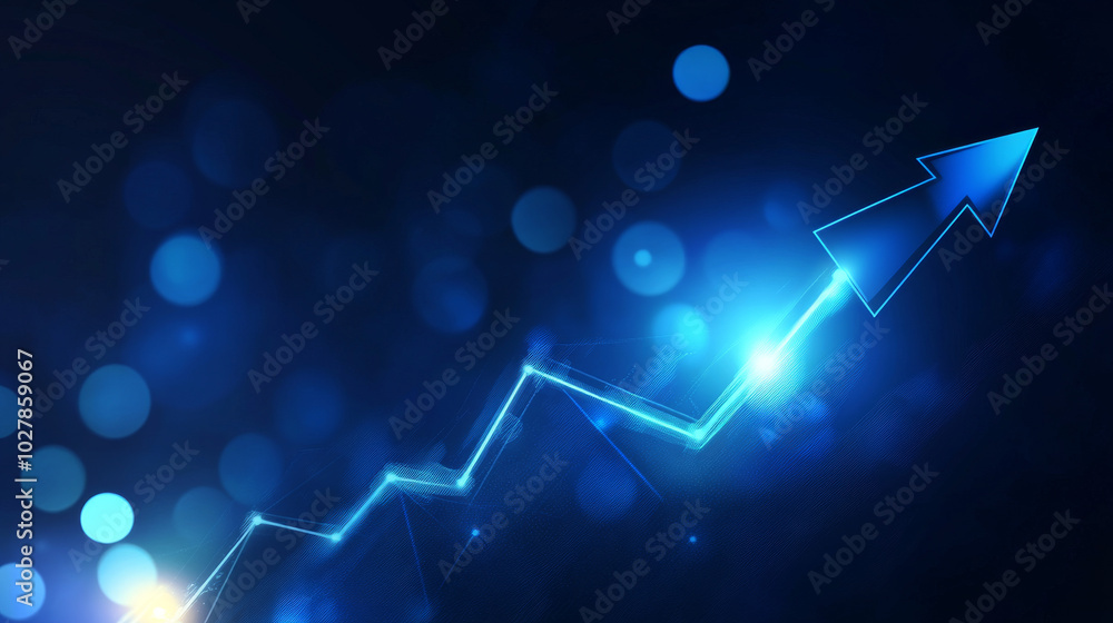 Poster a blue background shows a line graph with an arrow pointing upwards, symbolizing business growth. th