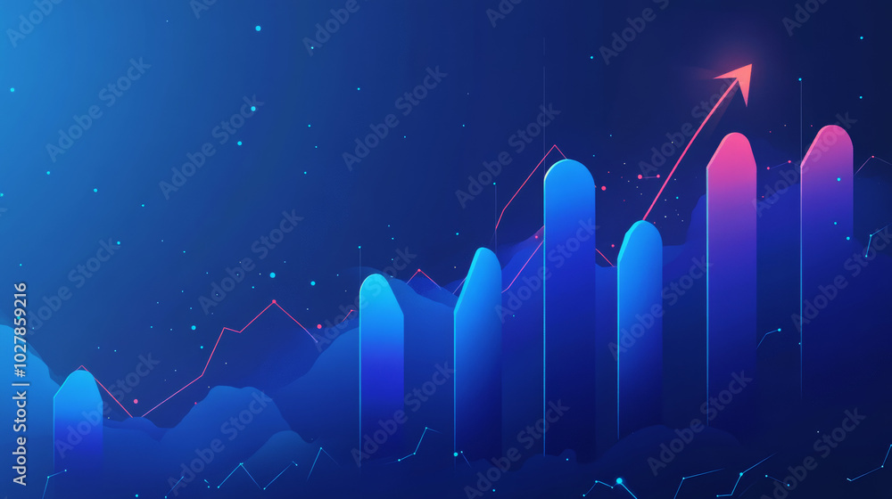 Poster a blue background shows a line graph with an arrow pointing upwards, symbolizing business growth. th