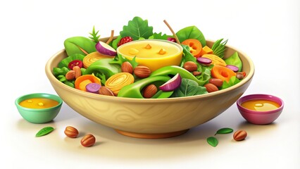 A Bowl of Salad with Honey Dressing and Almonds