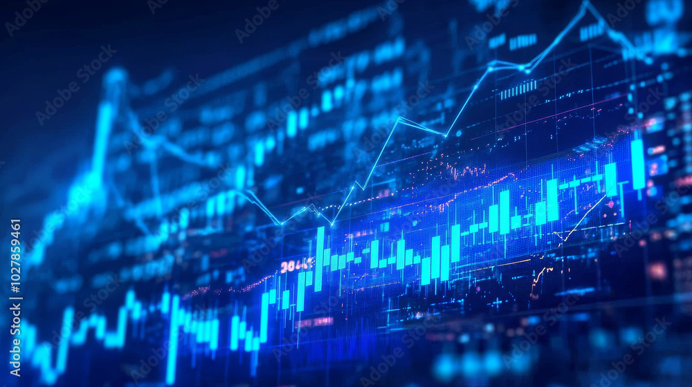 Poster a blue chart showing how stock prices move up and down over time. this chart is used by businesses t