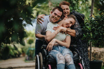 A heartwarming moment of a boy with Down syndrome, a girl in a wheelchair, and an elderly woman...