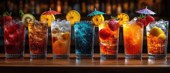 Colorful Cocktails with Fruit Garnishes