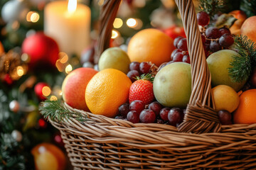 Festive Fruit Basket with Christmas Decorations 