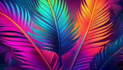 Obraz premium tropical and palm leaves in vibrant bold gradient holographic neon colors concept art minimal surrealism background