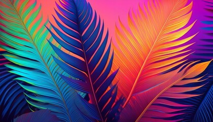 Obraz premium tropical and palm leaves in vibrant bold gradient holographic neon colors concept art minimal surrealism summer background
