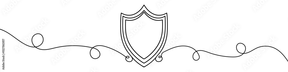 Poster continuous linear drawing of shield. one line drawing shield. shield in one line style. vector illus