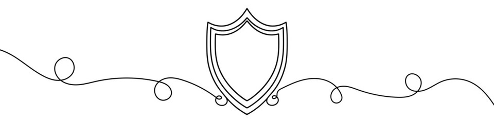 Continuous linear drawing of shield. One line drawing shield. Shield In one line style. Vector illustration.