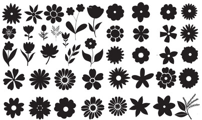 Silhouettes Flower icon set, Botanical flower icon.vector botany floral design. 	

