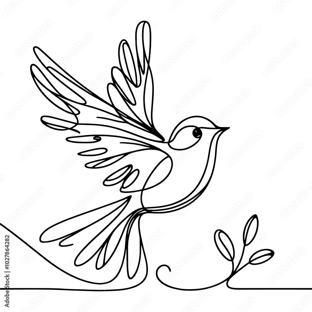 Poster continuous linear drawing of bird. one line drawing bird. bird in one line style. vector illustratio