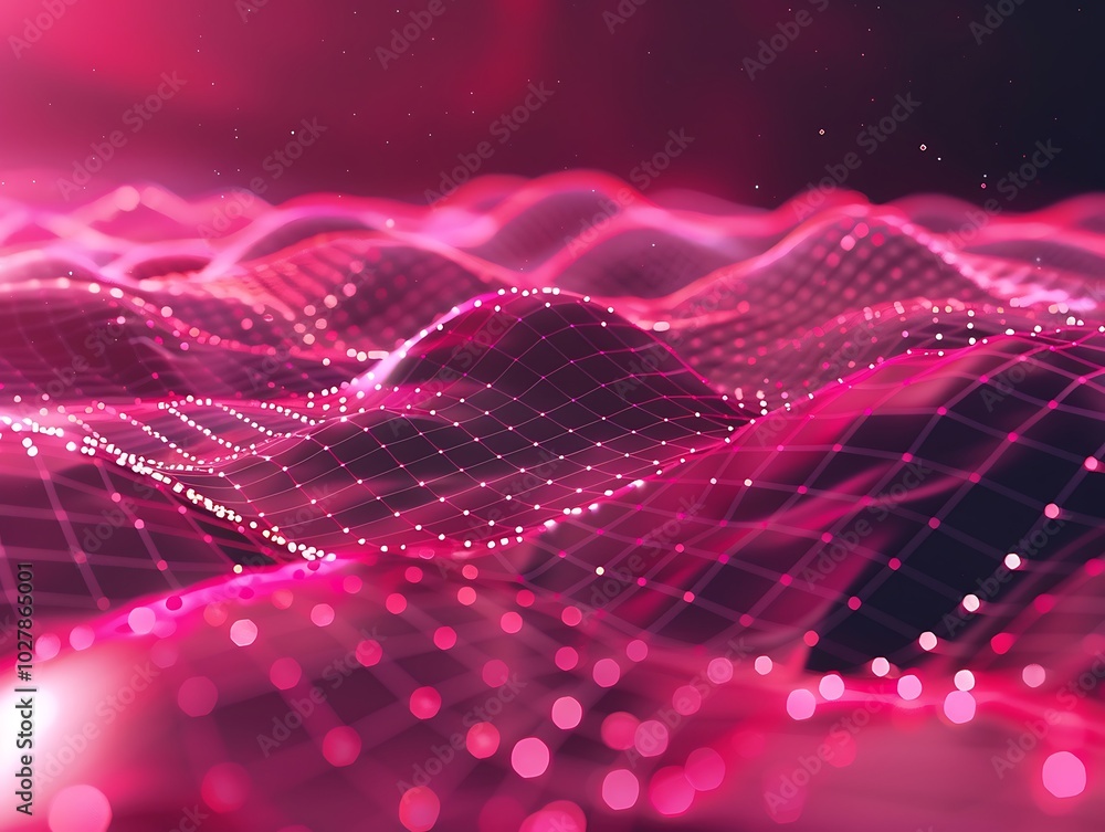 Poster abstract pink background with connecting dots and lines. connection structure. 3d rendering
