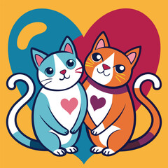 Character couple cat fall in love and little heart