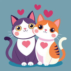 Character couple cat fall in love and little heart