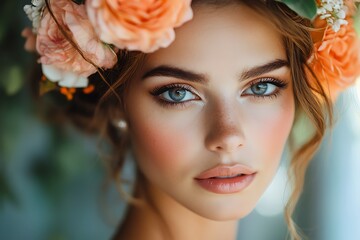 Naklejka premium Portrait of a beautiful woman with floral crown