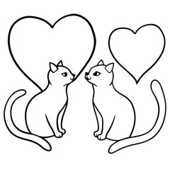 Character couple cat fall in love and little heart