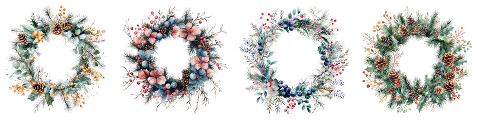 A rustic Christmas wreath with dried orange slices and cinnamon sticks, offering a cozy feel on a transparent background.