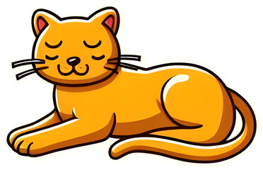 Cartoon orange cat relaxing with eyes closed on transparent background