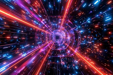 Obraz premium Abstract 3d rendering of chaotic particles in space. Futuristic background with glowing particles.