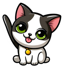 Obraz premium Cute cartoon cat with green eyes and playful expression