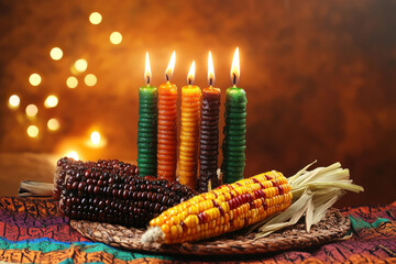 Colorful Corn Candle Display for Festive Decoration