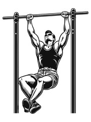 Man performing pull-ups on a bar in a bold graphic style. Raster, generative ai.