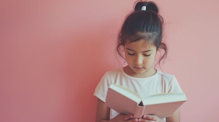 A young Latina girl is engrossed in reading a colorful book while relaxing on a comfortable couch. Sunlight fills the spacious living room creating a warm atmosphere